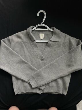 Classic Grey Collared V-Neck Button Sweater